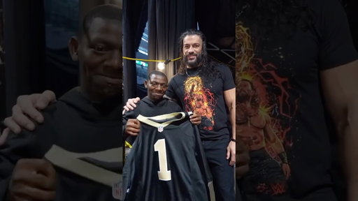 WWE Star Roman Reigns receives custom Saints jersey from Jarrius Robertson #saints #nfl #wwe