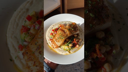 Sea bass with a vibrant, charred zucchini and chickpea salad #recipe #cooking #foodshorts