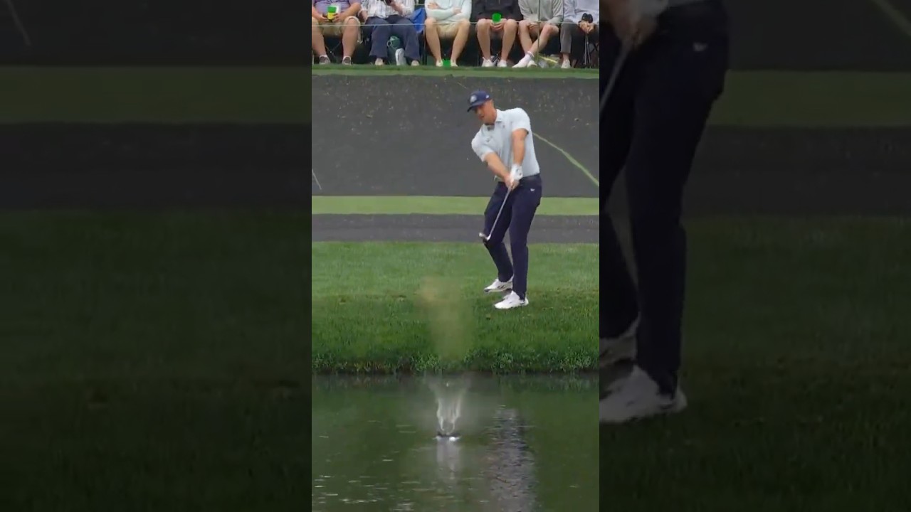 Bryson DeChambeau skips on No. 16. #themasters