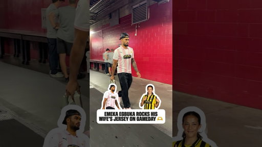 Emeka Egbuka arrives on gameday reppin' his wife Laney Egbuka & her BK Häcken jersey 👏 #nfl #bucs