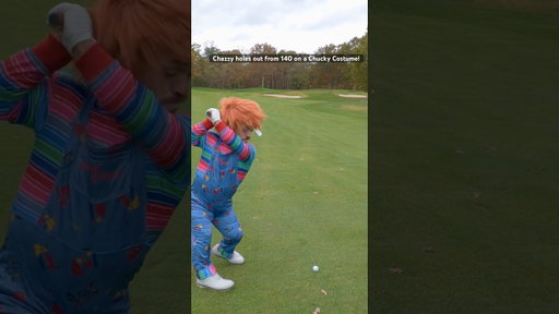 Chazzy holes out from 140 in a Chucky costume! #shorts #golf