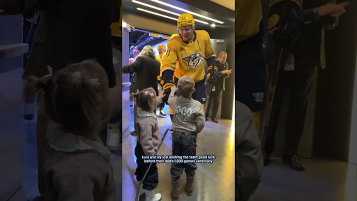 Luca and Ivy Josi wishing dad good luck before his 1,000 games ceremony 🥹 #predsnhl