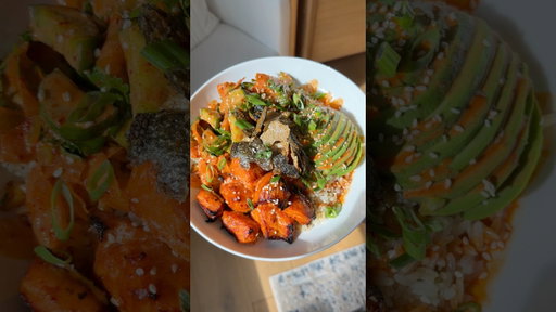 Gochujang King Salmon Bowl with a Cucumber Carrot Salad