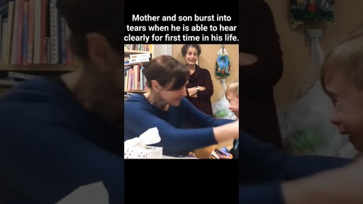 Mother and son burst into tears when he is able to hear clearly for first time in his life.