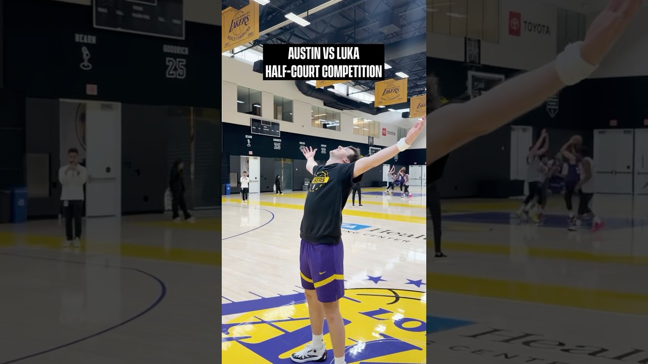 Austin Reaves vs Luka Dončić: Back at it with the half-court shot competition #lakers