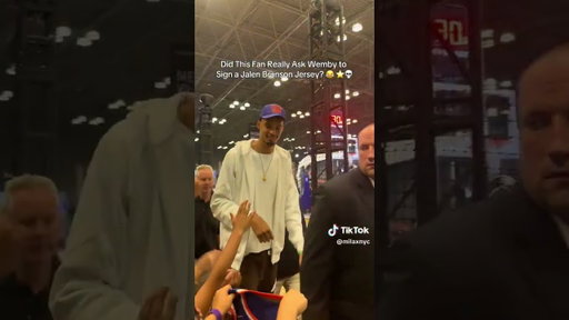 A young fan kept begging Victor Wembanyama to sign his jersey, but it was a Jalen Brunson jersey