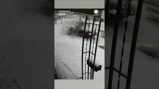 Out-of-Control Truck Crashes into Pole on Snowy Road