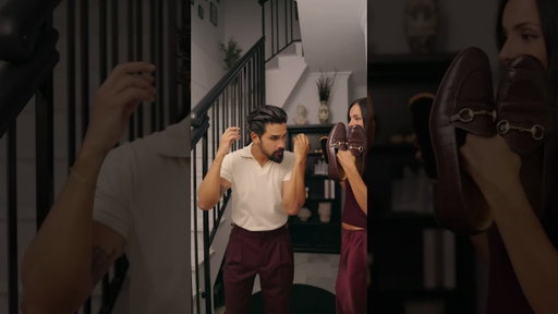 A matching set for couples, "smart casual" style. Burgundy, beige, and brown.