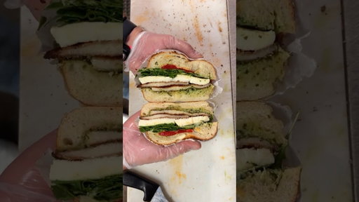 the PESTO CHICKEN 🥯 a certified chicken cutlet lunch banger