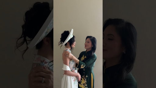 my mom adjusting my khăn đống 🥹 #teaceremony #2026bride #vietnamese