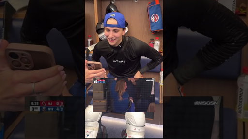 We showed Victor Eklund the video of his mom celebrating his first NHL goal!