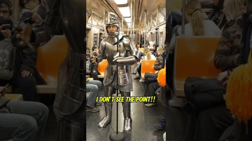 A knight does stand up on the subway in NYC!