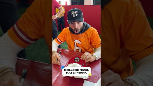 Rage baiting our players with college rival hats 🧢😂 #nfl #buccaneers #bakermayfield #prank #rivals