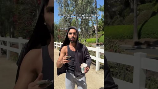 Europe vs America when you give a homeless person money. #shorts #skit #funny