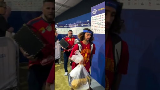 Marc Cucurella spotted leaving the stadium casually carrying the trophy out in a plain plastic bag