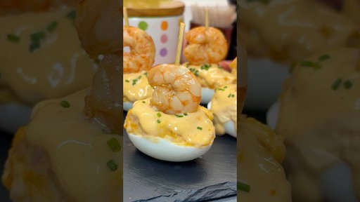 HUEVOS RELLENOS DE GAMBAS AL AJILLO Y JAMÓN IBÉRICO!!😋👏👏Los más ricos que has probado👌🏻 #shorts