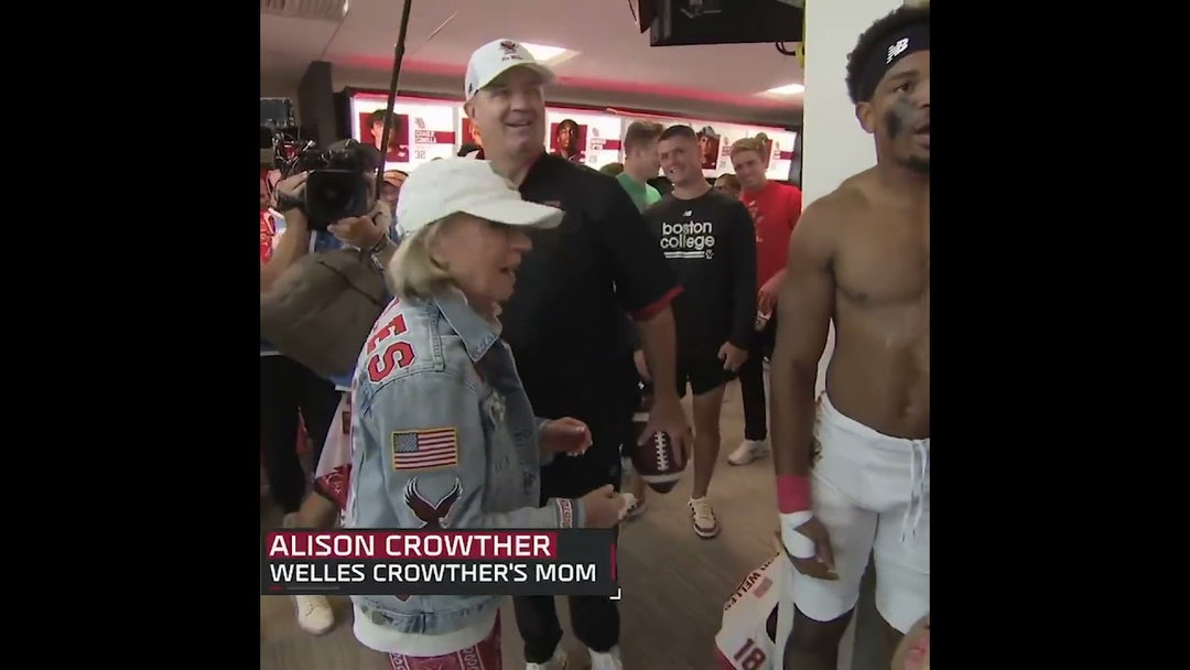 'For Welles!' ❤️ Alison Crowther, the mother of Welles Crowther, broke the huddle after BC's win