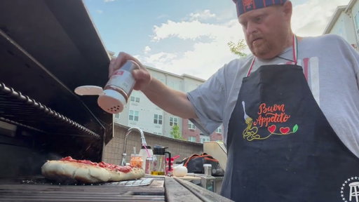Tank Cooks Grilled Pizza
