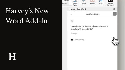 Harvey Word Add-In for Drafting, Review, and Q&A