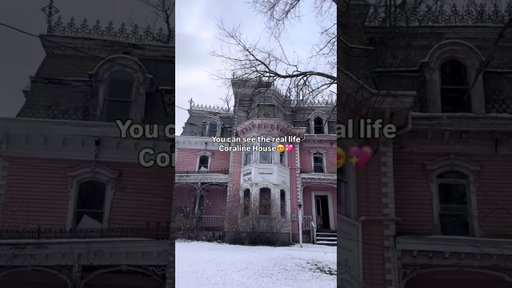 Follow Wybie and the Cat into the tunnel👀 I love this abandoned pink victorian! #coraline #fyp