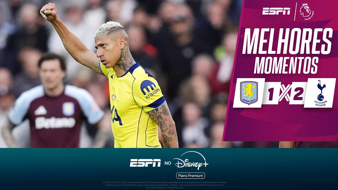 RICHARLISON MARCA, TOTTENHAM VENCE ASTON VILLA E SAI DA ZONA DE REBAIXAMENTO DA PREMIER LEAGUE