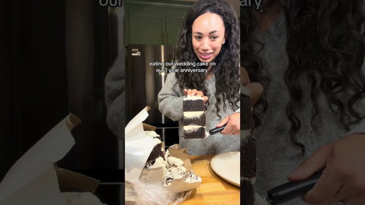 eating our wedding cake on our anniversary