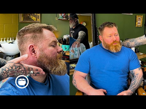 Strong Man 🏋️‍♂️ Gets Hair and Beard Transformation at the Barbershop 💈✂️