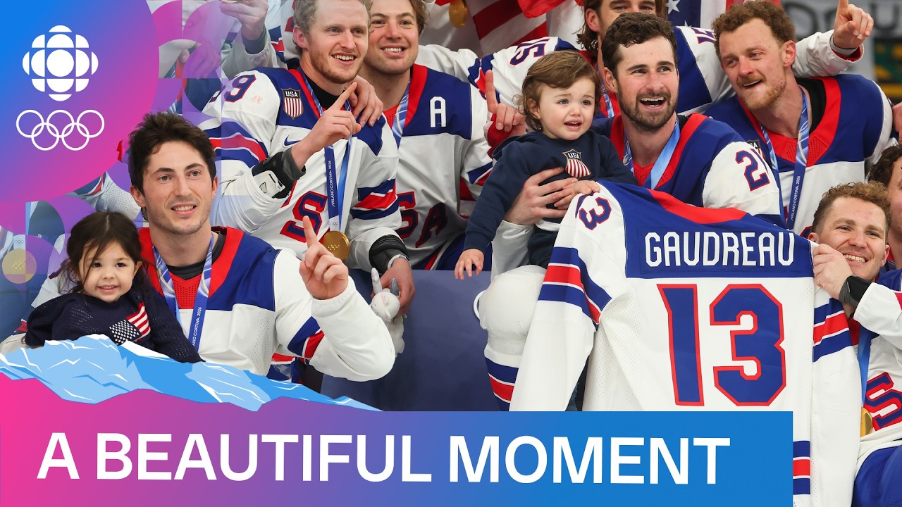 Team USA poses with Johnny Gaudreau's kids in team photo after gold medal win | Milano Cortina 2026