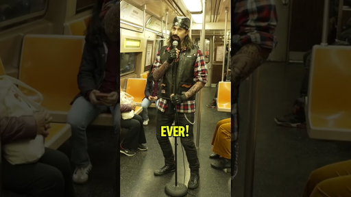 A biker does stand up on the subway in NYC. #biker #harleydavidson