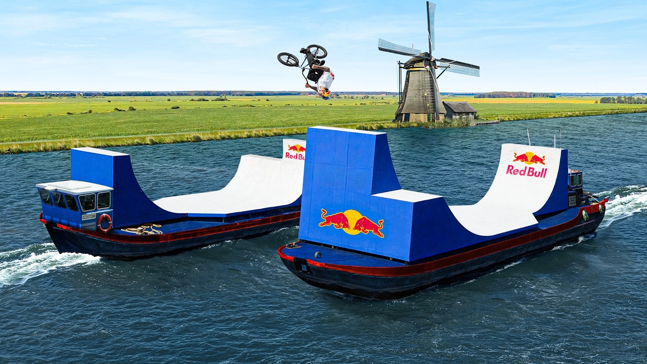 Bike Flip Between Two Moving Boats