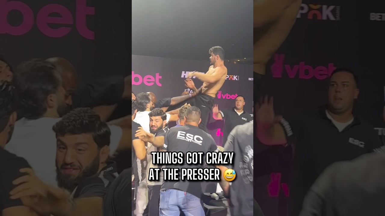 Arman Tsarukyan and Carlos Prates having fun as things go crazy at Hype FC press conference