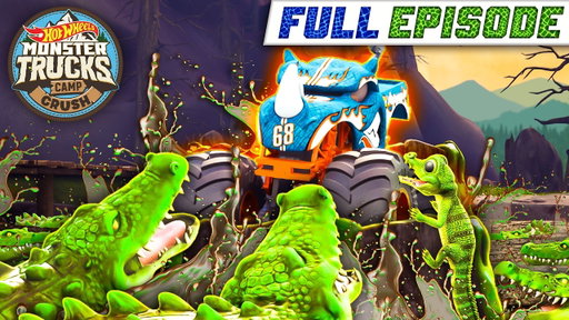 One Rhinomite vs. 100 Crocodiles! 🐊 | Hot Wheels Monster Trucks Camp Crush | Episode 1