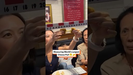 Measuring World's Largest Cheese Pull 🫢 🧀 #CheesePull #SatisfyingFood #FoodChallenge