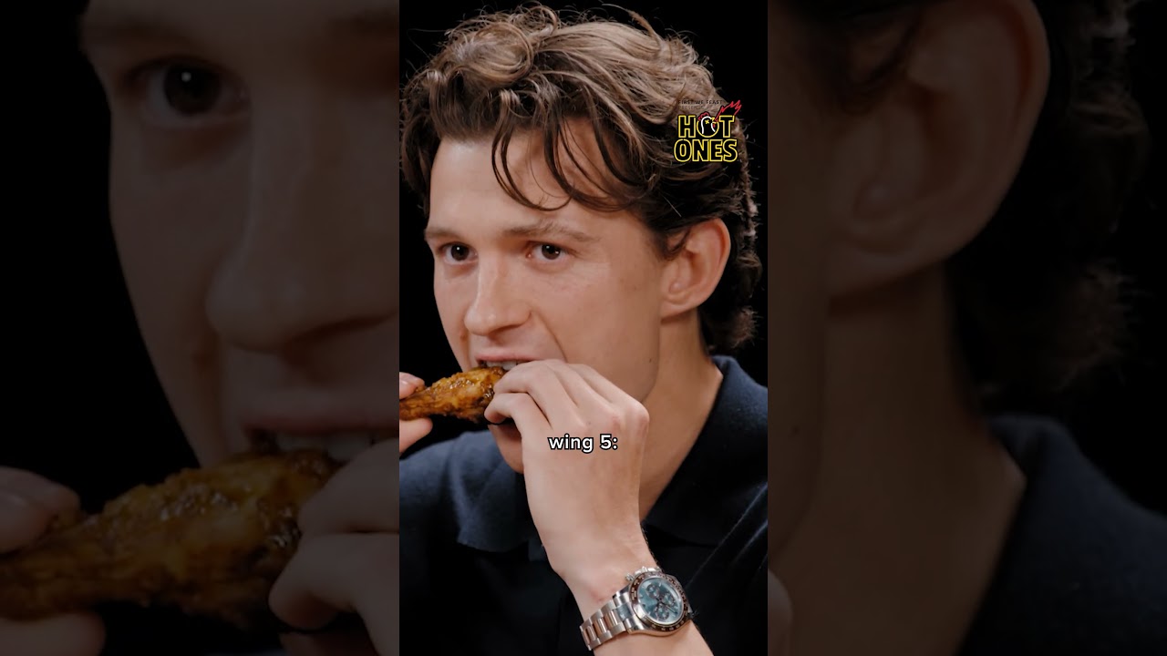 Jon Bernthal & Tom Holland's reaction to every wing on hot ones 🫠 #hotones #tomholland #jonbernthal