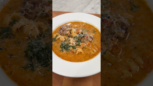 Loaded Meatball Soup with a kick 🔥 Recipe in the description!