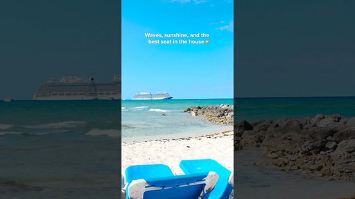 Take in the soft roll of the waves and the glow of Enchanted Princess anchored off Princess Cays.