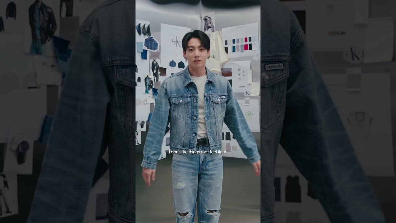Jung Kook in his favorite set. The 90s Trucker and 90s Straight Jean in Rebel Blue.