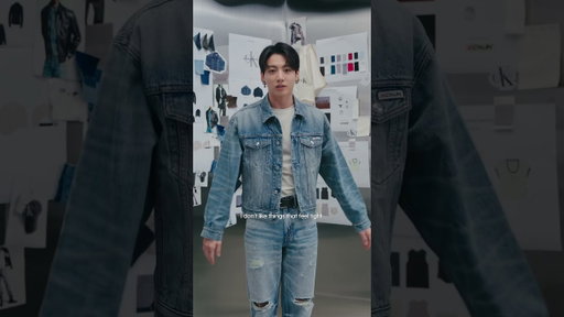 Jung Kook in his favorite set. The 90s Trucker and 90s Straight Jean in Rebel Blue.