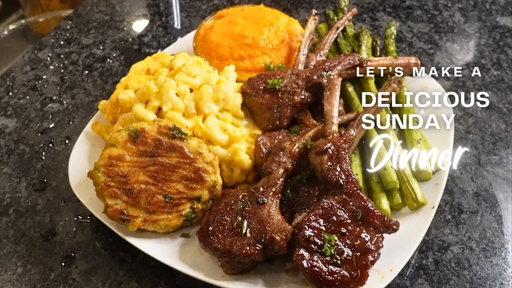 Cooking Sunday Dinner Lamb Chops Jumbo Lump Crab Cakes Carrot Soufflé Mac & Cheese