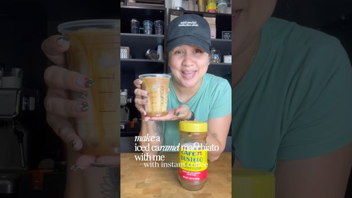 A iced caramel macchiato on a budget #coffee #instantcoffee #cafebustelo #caramelmacchiato