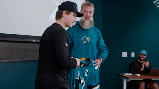 Macklin Celebrini presented with the C