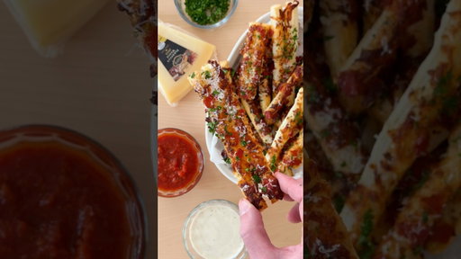 An easy recipe that turns puff pastry into pizza fries! 🍕🍟